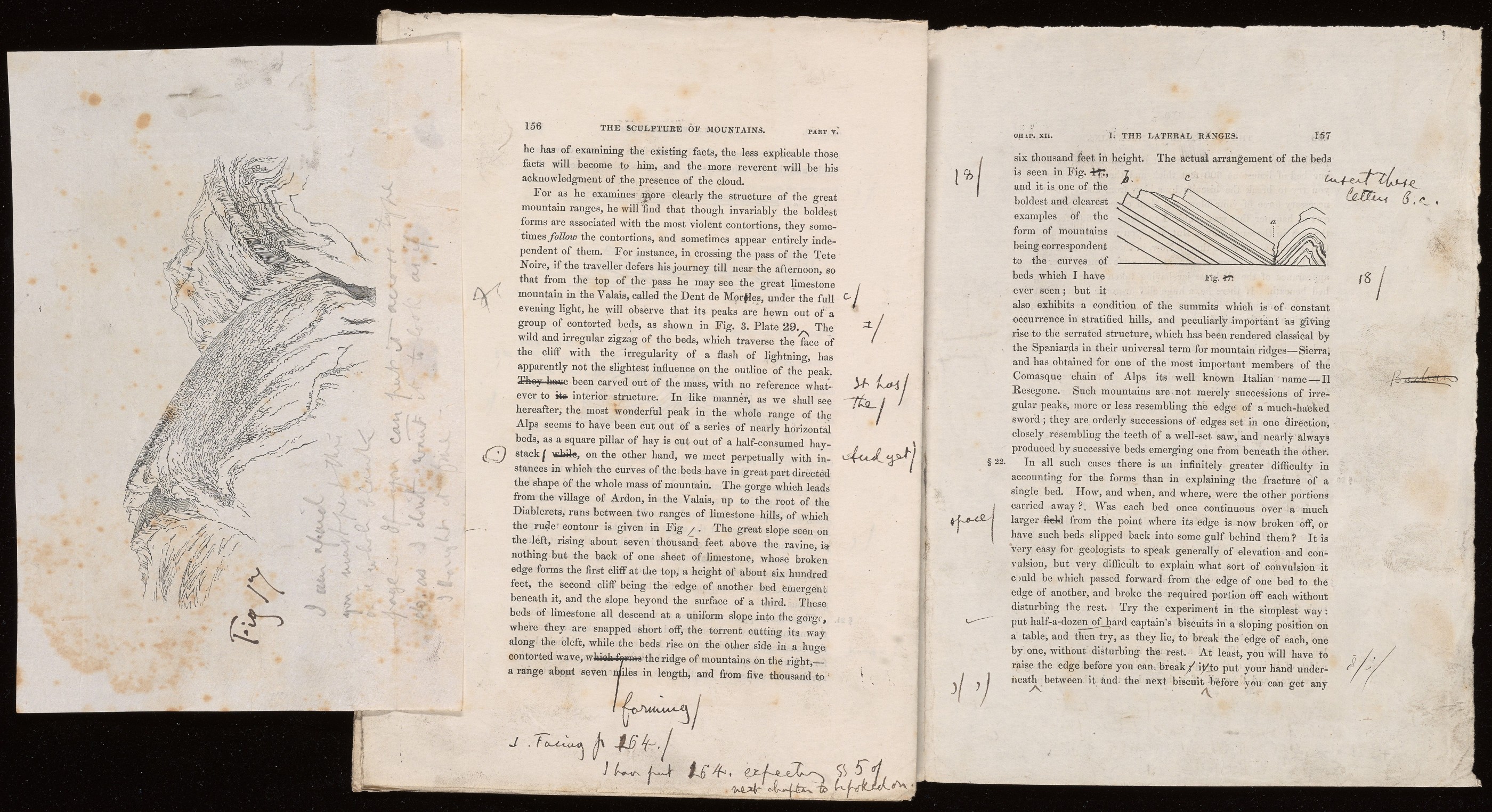 <p>Modern Painters: Page proofs of Volume IV, Part V, “Of Mountain Beauty,” with manuscript corrections. In an orange half-morocco box case, not dated. John Ruskin Collection. General Collection, Beinecke Rare Book and Manuscript Library, Yale University.</p>