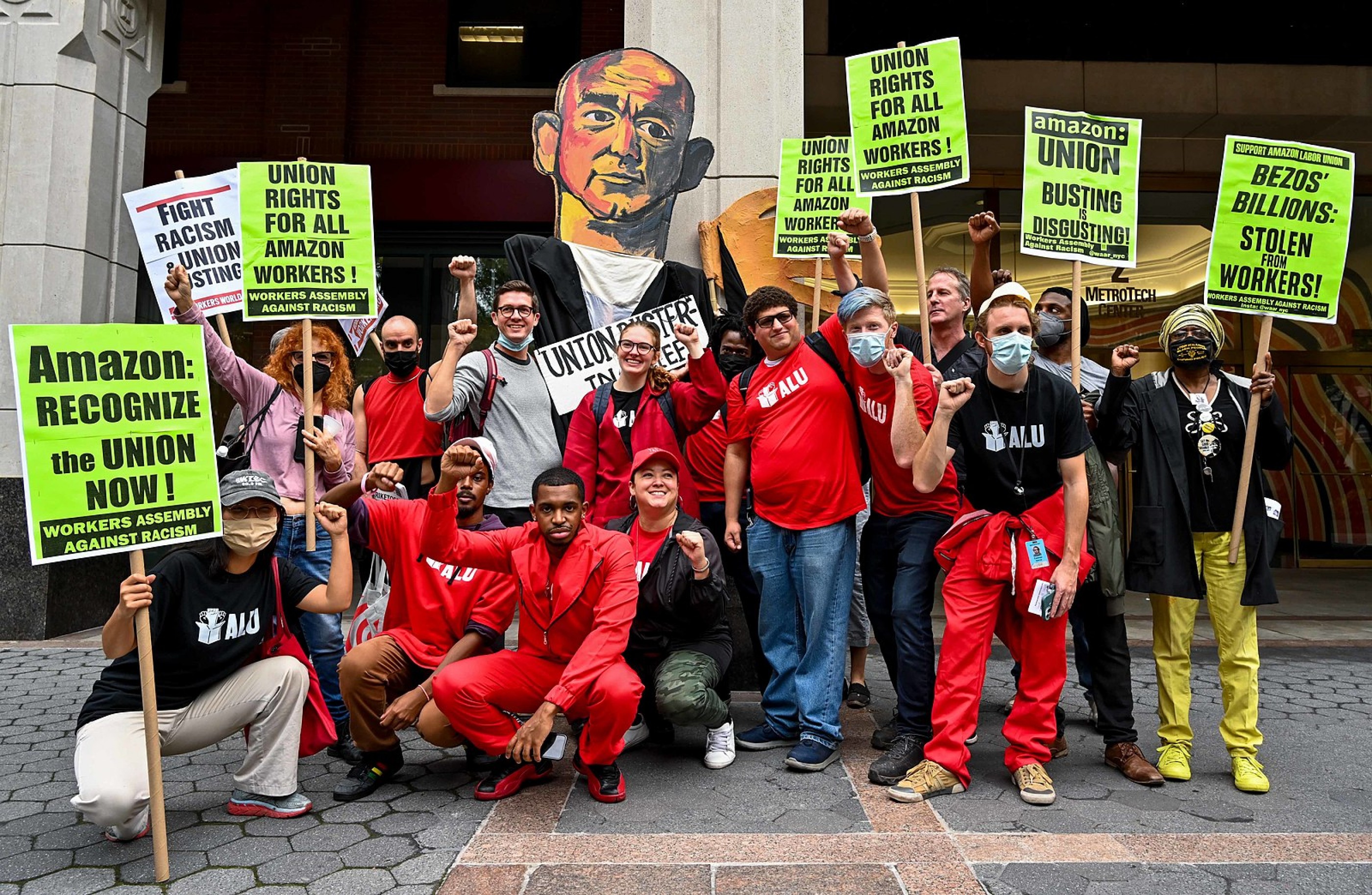 Fig. 6: Amazon warehouse workers outside the National Labor Relations Board, New York City, New York, U.S. October 25, 2021