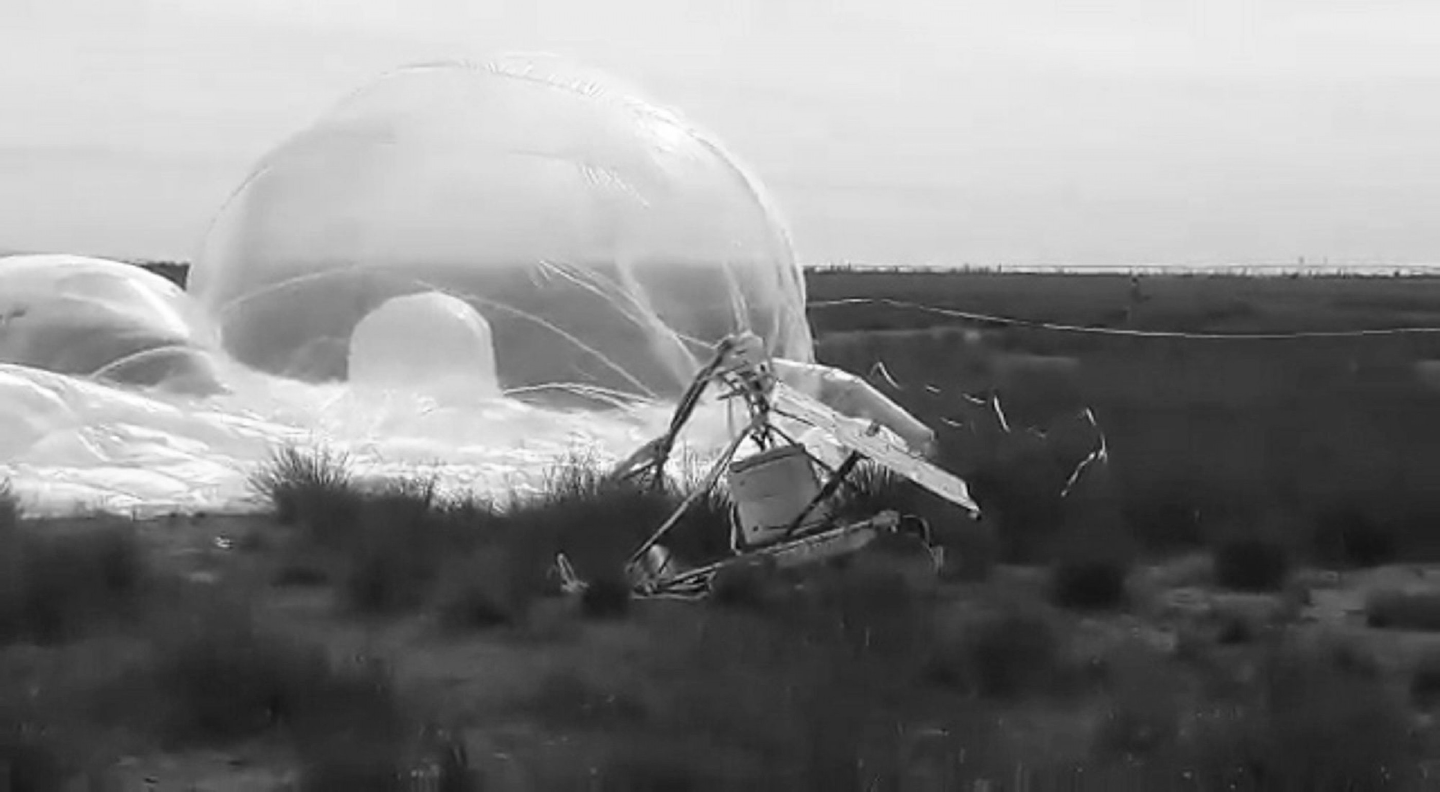 <p>Fig. 4: A crashed balloon from the Google Loon project, in a Mexican field, 2019.</p>