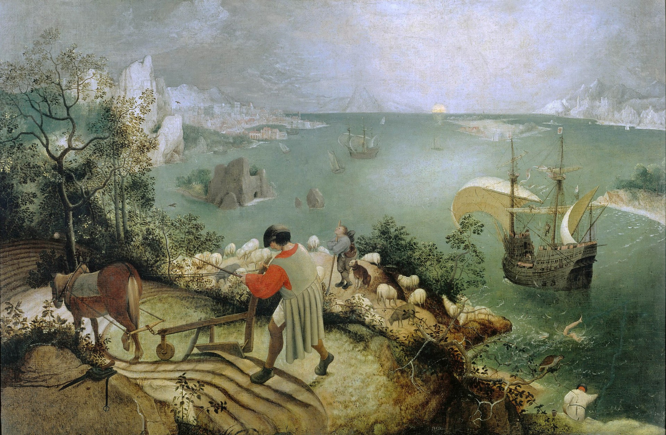 Fig. 17: Pieter Brueghel the Elder (presumed), “Landscape with the Fall of Icarus,” Musée des Beaux Arts, c. 1550s