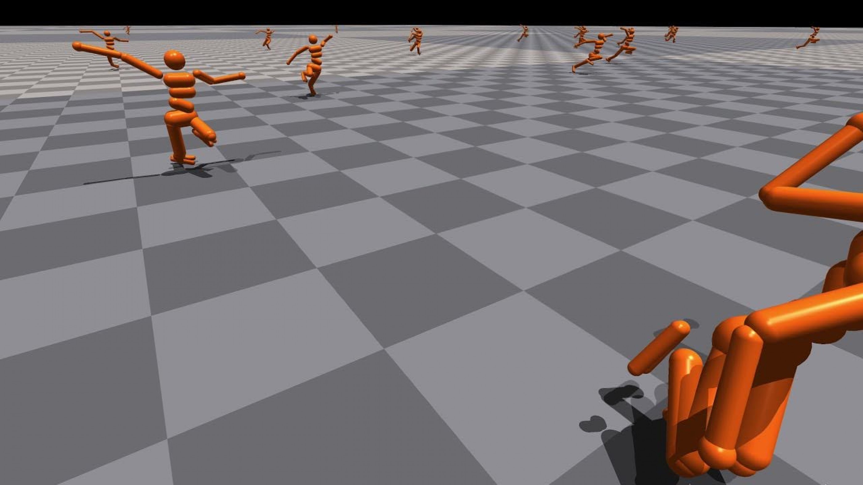 <p>Screenshot from Nvidia Isaac Gym (2021), a physics simulation environment for reinforcement learning research.</p>